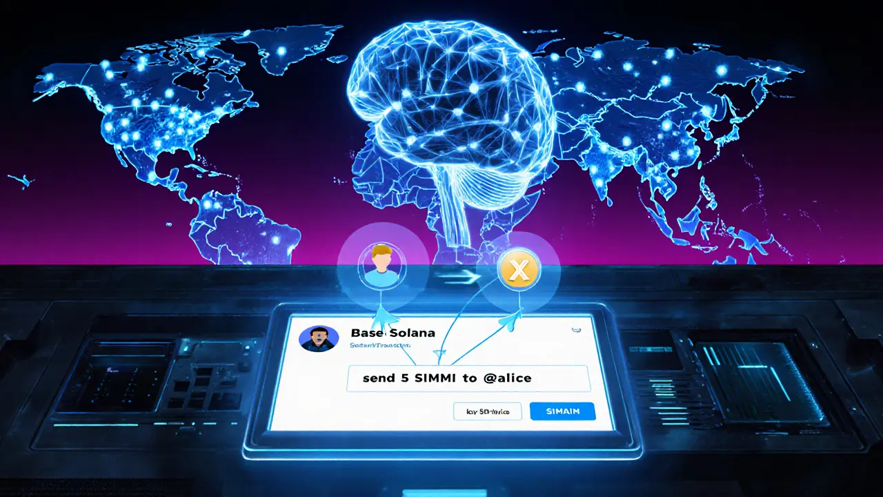 AI agent converting a social media command into a blockchain transaction.