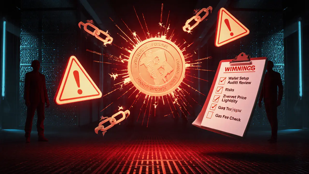 Cautionary scene with a flickering WINGS token and warning icons in a red‑lit server room.