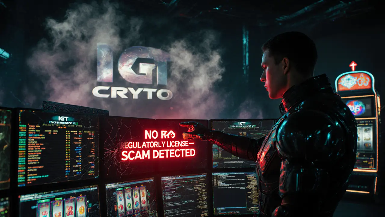 Hacker room with monitors showing scam crypto dashboards and a red 'SCAM DETECTED' alert