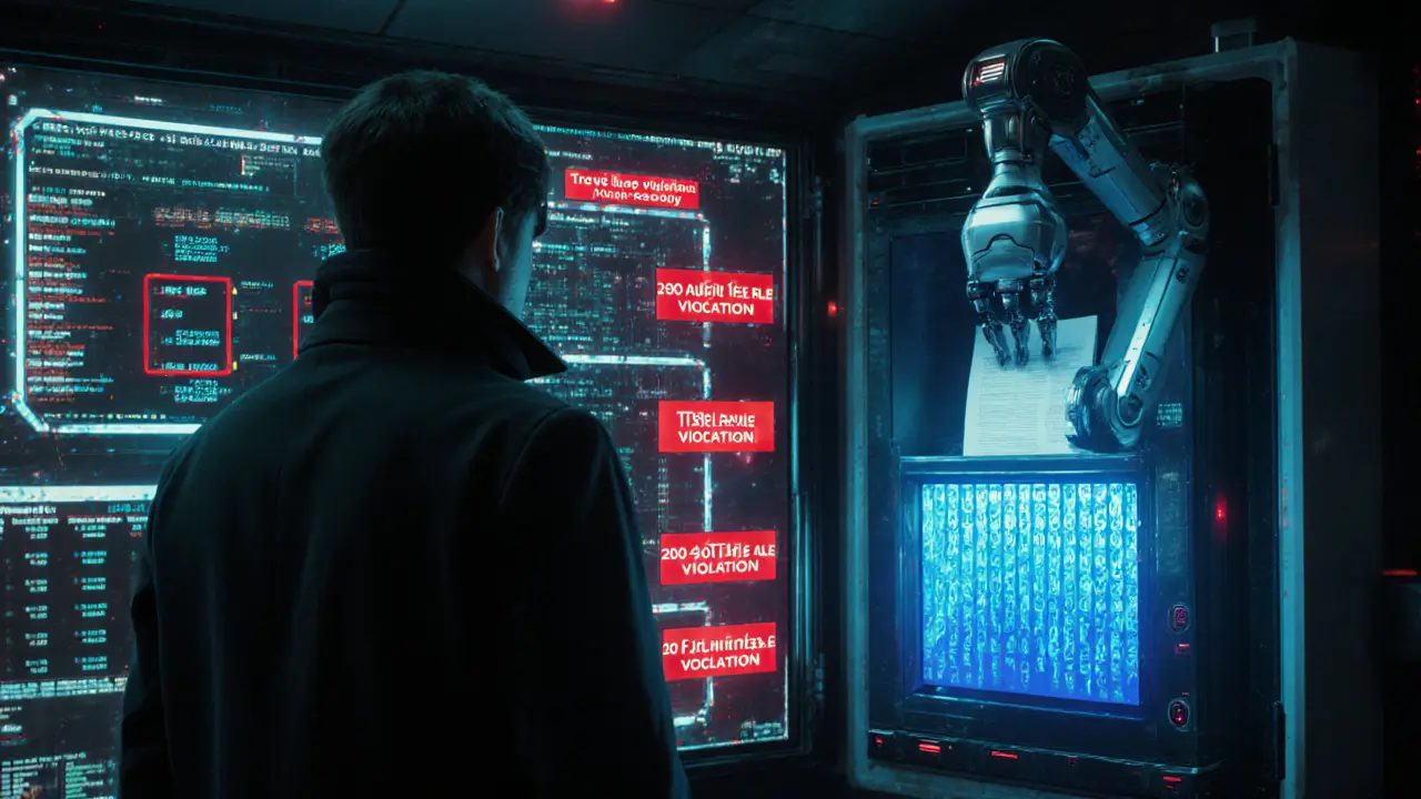 Compliance analyst monitoring encrypted crypto transactions under MAS regulatory screens.