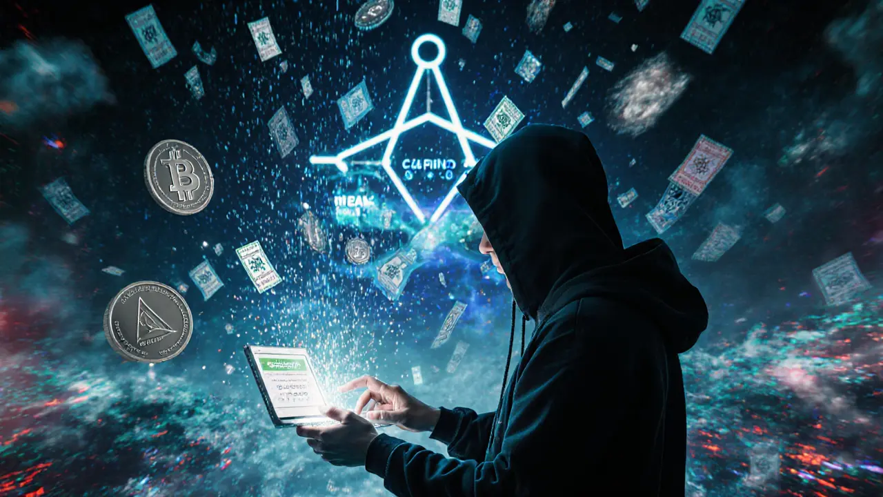 User interacting with a holographic Nami wallet as ASTRO rewards rain down in cyberpunk city.