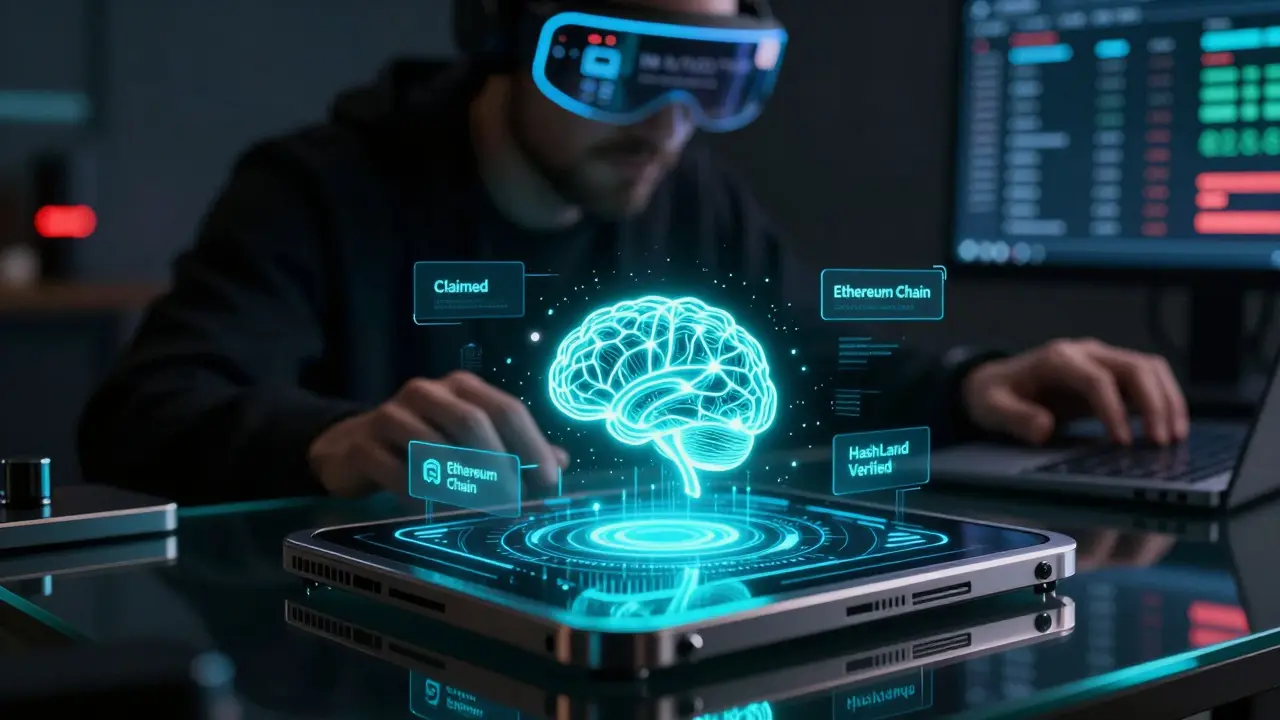 A close-up of a unique NFT with mining and neural patterns, displayed on a digital wallet interface.