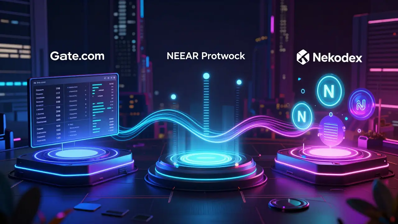 Three blockchain networks as neon interfaces