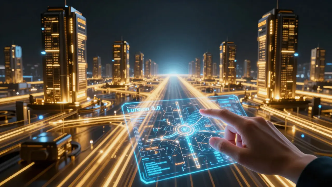 Cyberpunk golden data tunnels connecting futuristic servers with a digital interface.