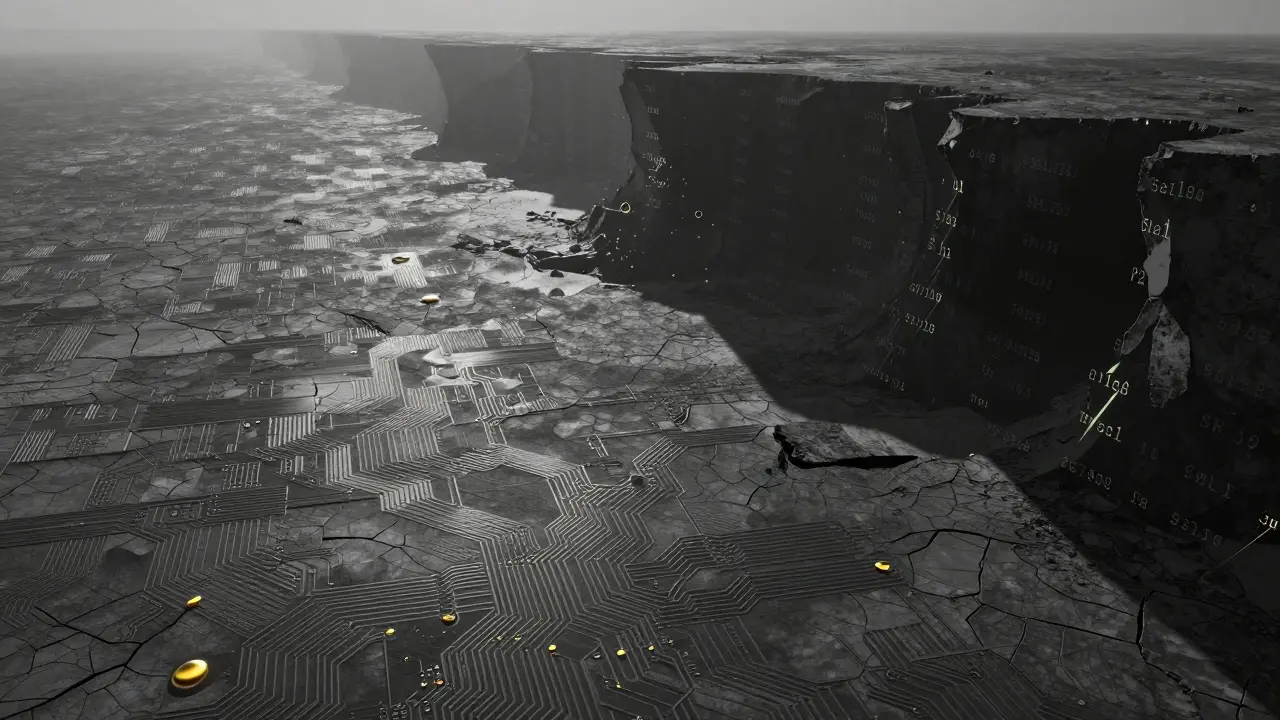Digital landscape showing low liquidity and high volatility of a micro-cap token