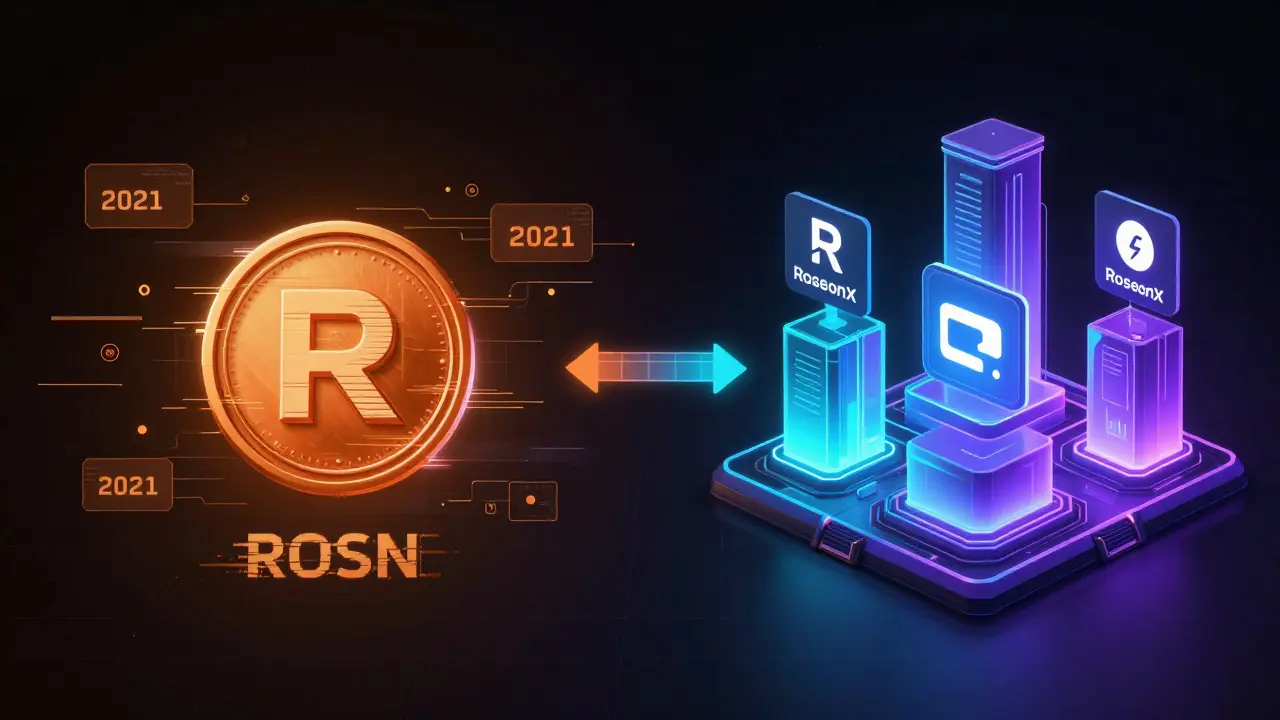 Digital split view showing transition from old ROSN to new ROSX tokens