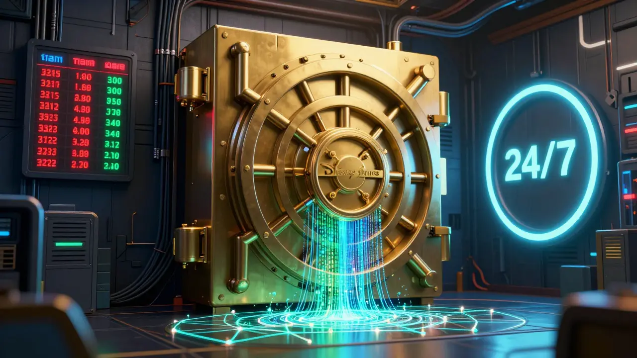 Digital vault converting physical Disney shares into blockchain data streams