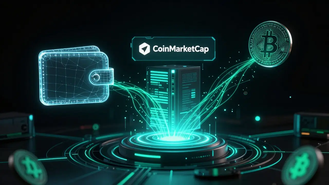 Digital wallet connecting to crypto platform in cyberpunk style
