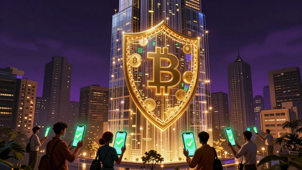 Futuristic skyscraper symbolizing legal crypto regulation and security