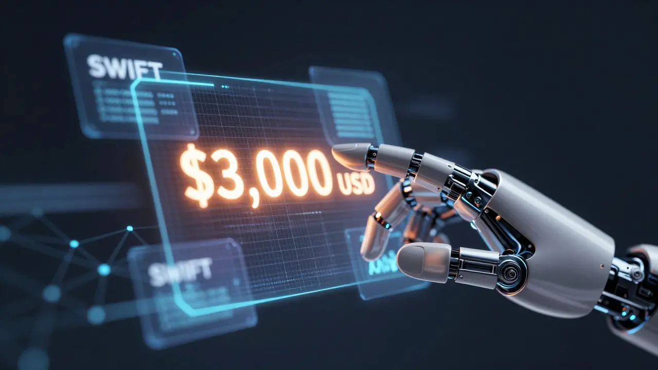 Cybernetic interface displaying the ,000 USD crypto transaction threshold in neon text