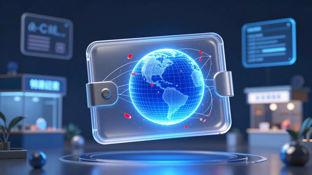 Futuristic digital wallet displaying controlled e-CNY versus banned crypto assets.