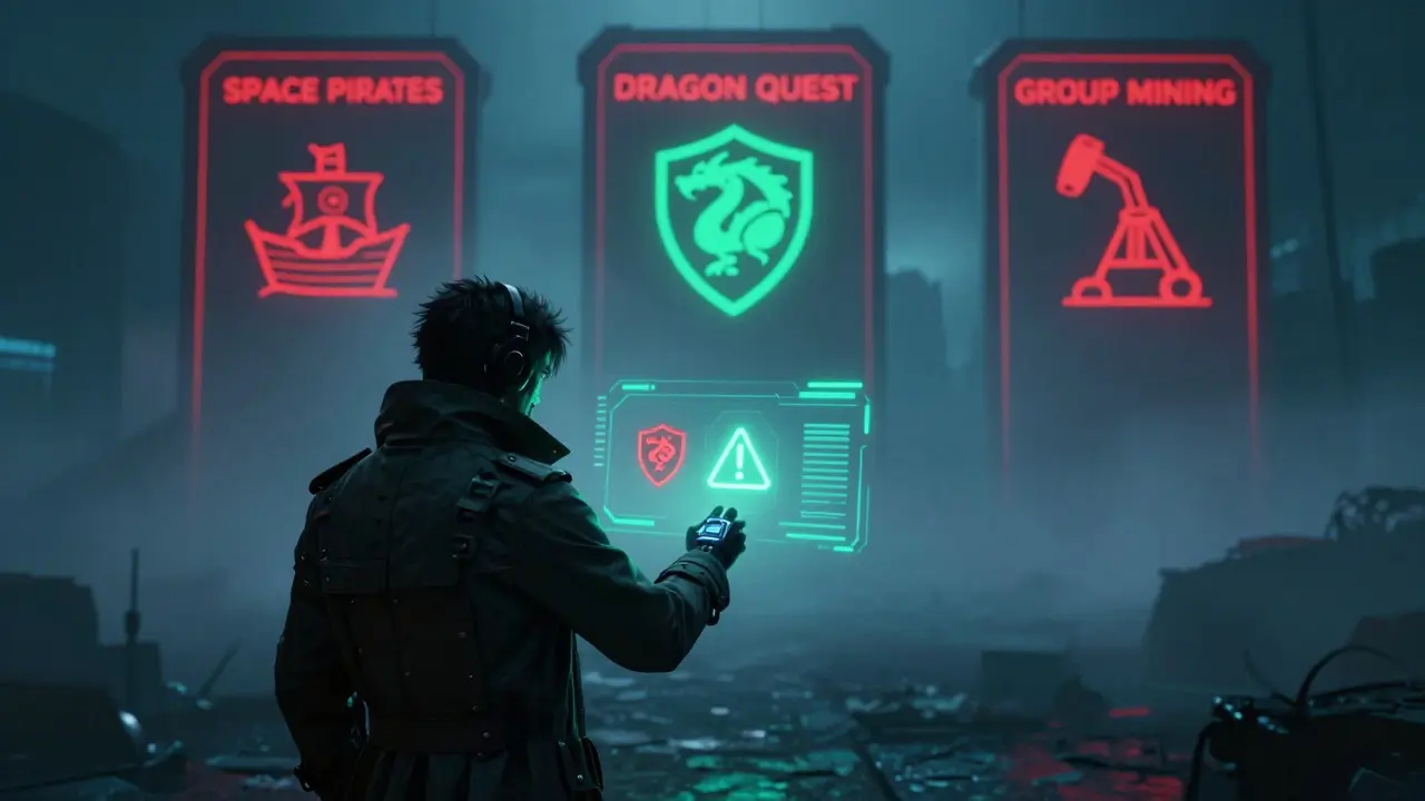 Futuristic gamer checking secure wallet with distant game portals