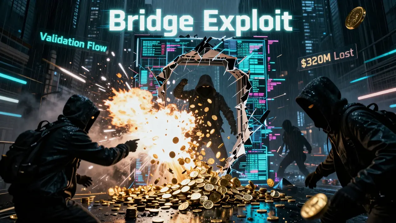 Glitching digital portal leaking gold coins as shadowy hackers exploit a validation flaw, surrounded by floating error messages in a chaotic cyber-scene.