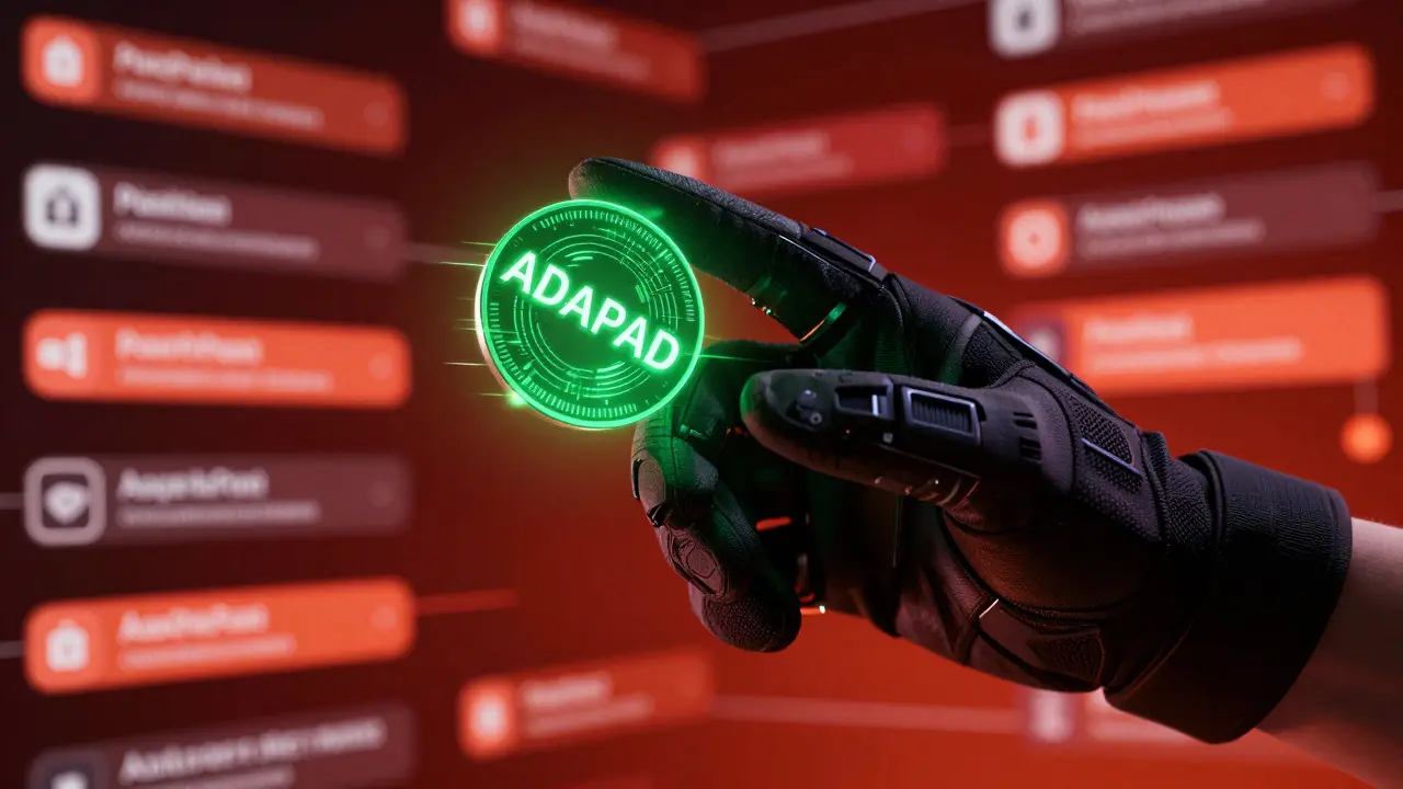 Hand reaching for suspicious glowing crypto token in cyberpunk style