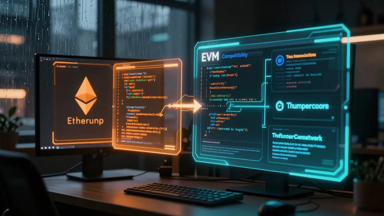 Holographic code interface showing seamless blockchain migration