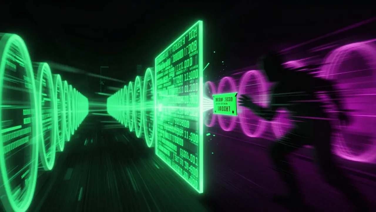 Digital shield blocking data transfer between two parallel blockchain tunnels