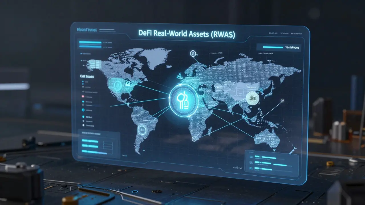 Futuristic interface bridging real-world assets to DeFi