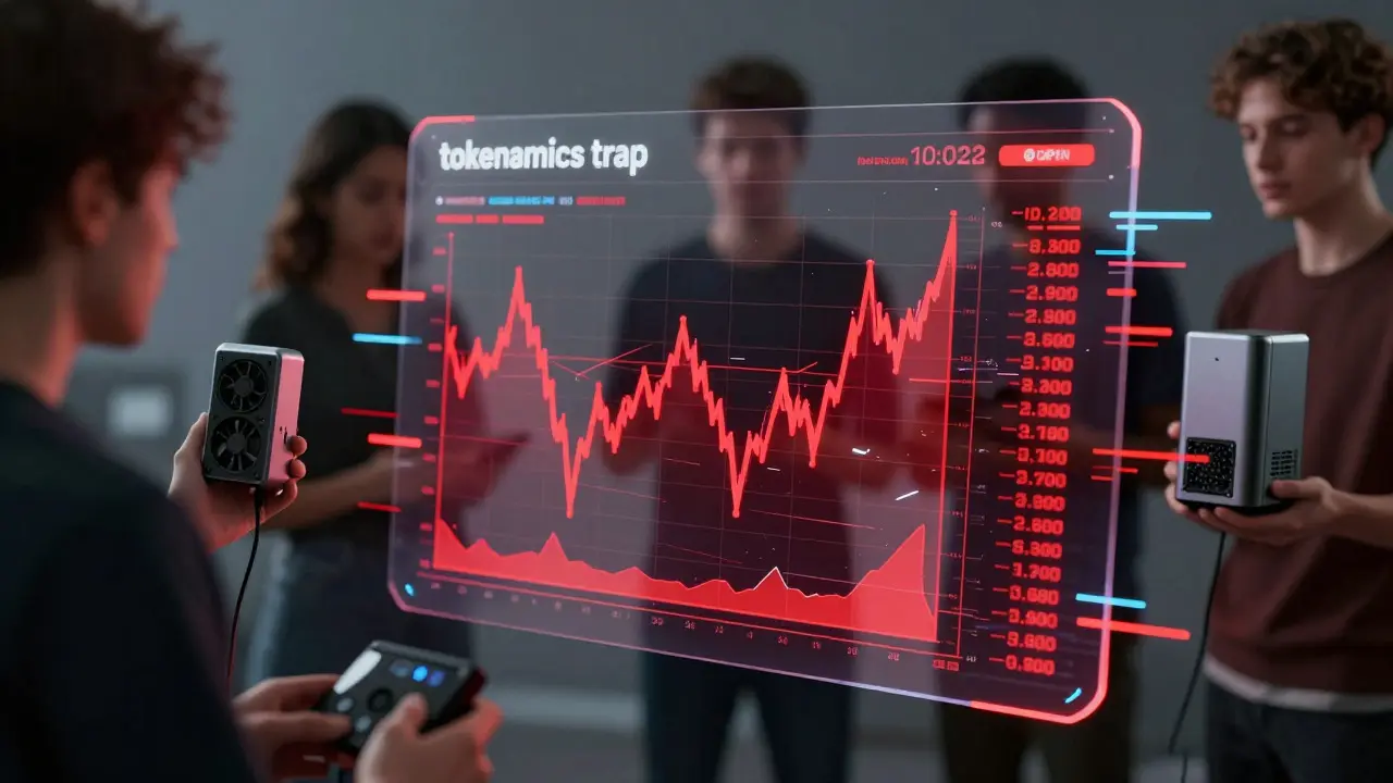 Futuristic interface showing volatile crypto prices and hardware costs for network providers.