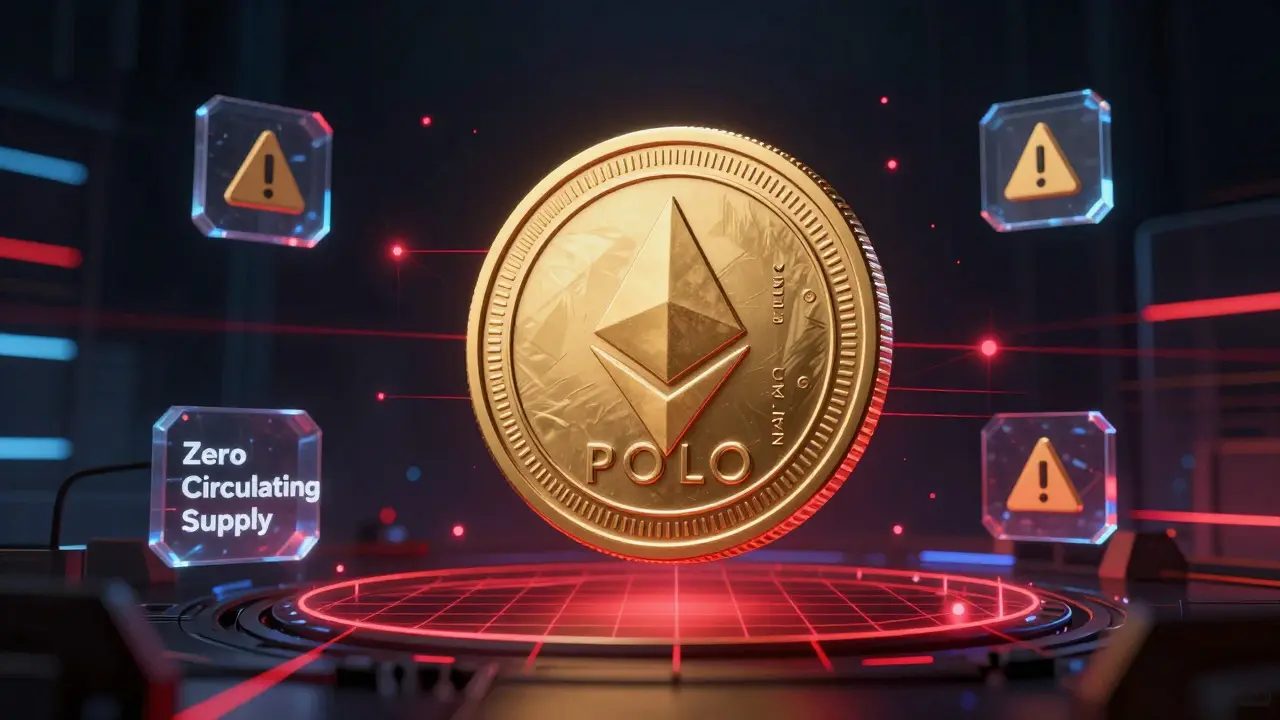 Glowing POLO token surrounded by blockchain risk warnings