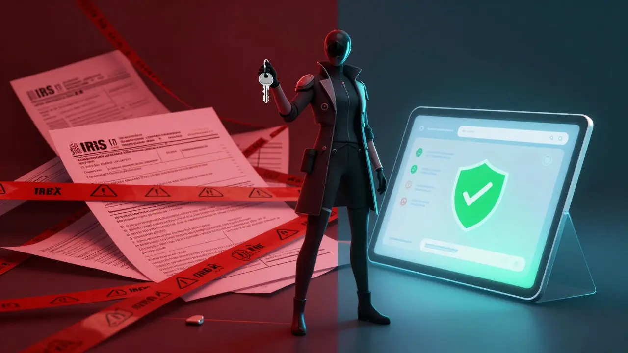 Split screen showing chaotic tax papers vs smooth crypto donation app interface