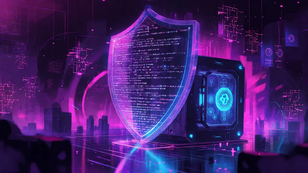 Digital shield protecting crypto assets representing security audits