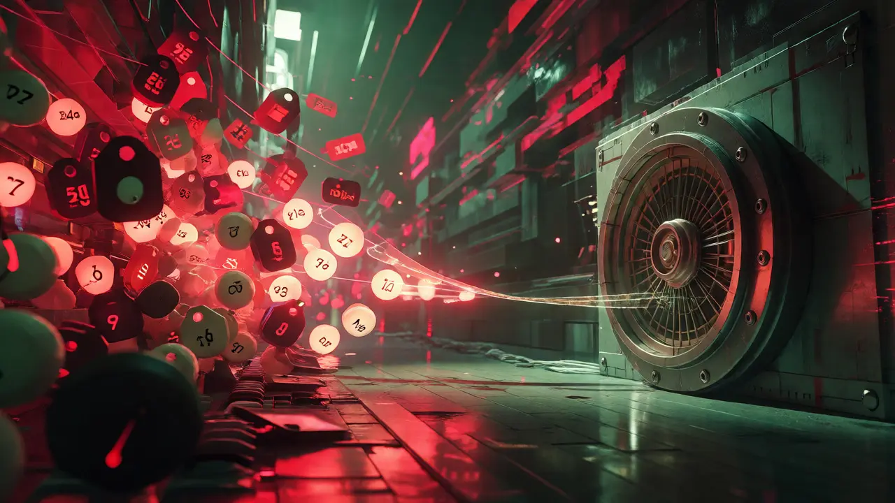 Fragmented cyberpunk marketplace showing volatile prices and locked vault