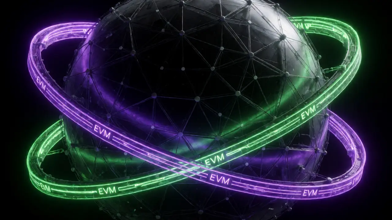 Interconnected neon rings showing multi-chain interoperability