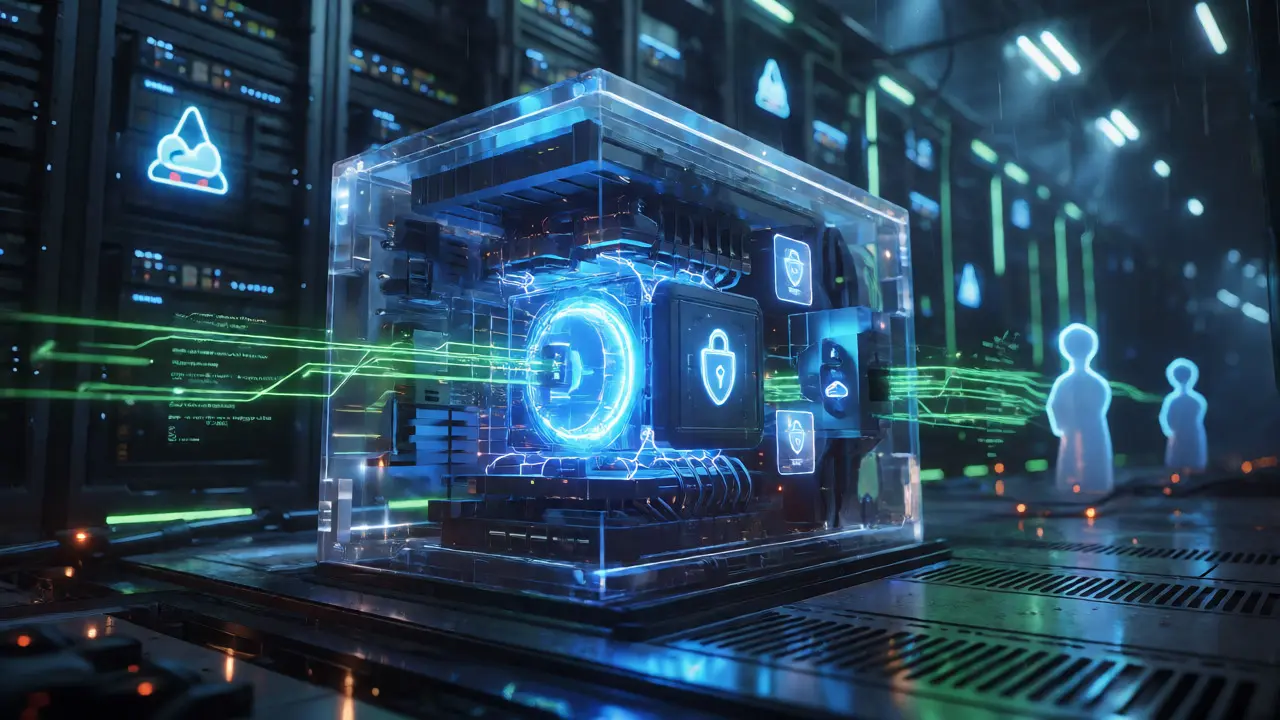 Internal view of a Cloud HSM protecting a cryptographic core from cloud providers.