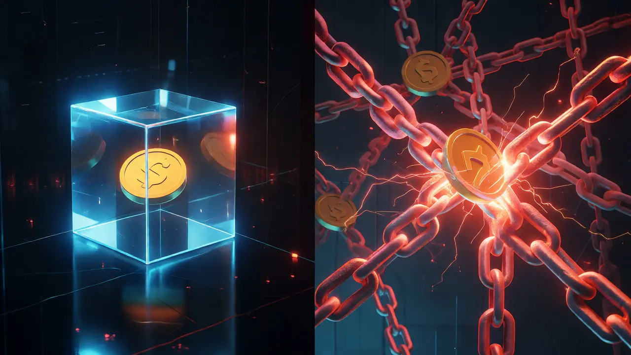 Visual comparison of isolated vs cross margin risks in cyberpunk style
