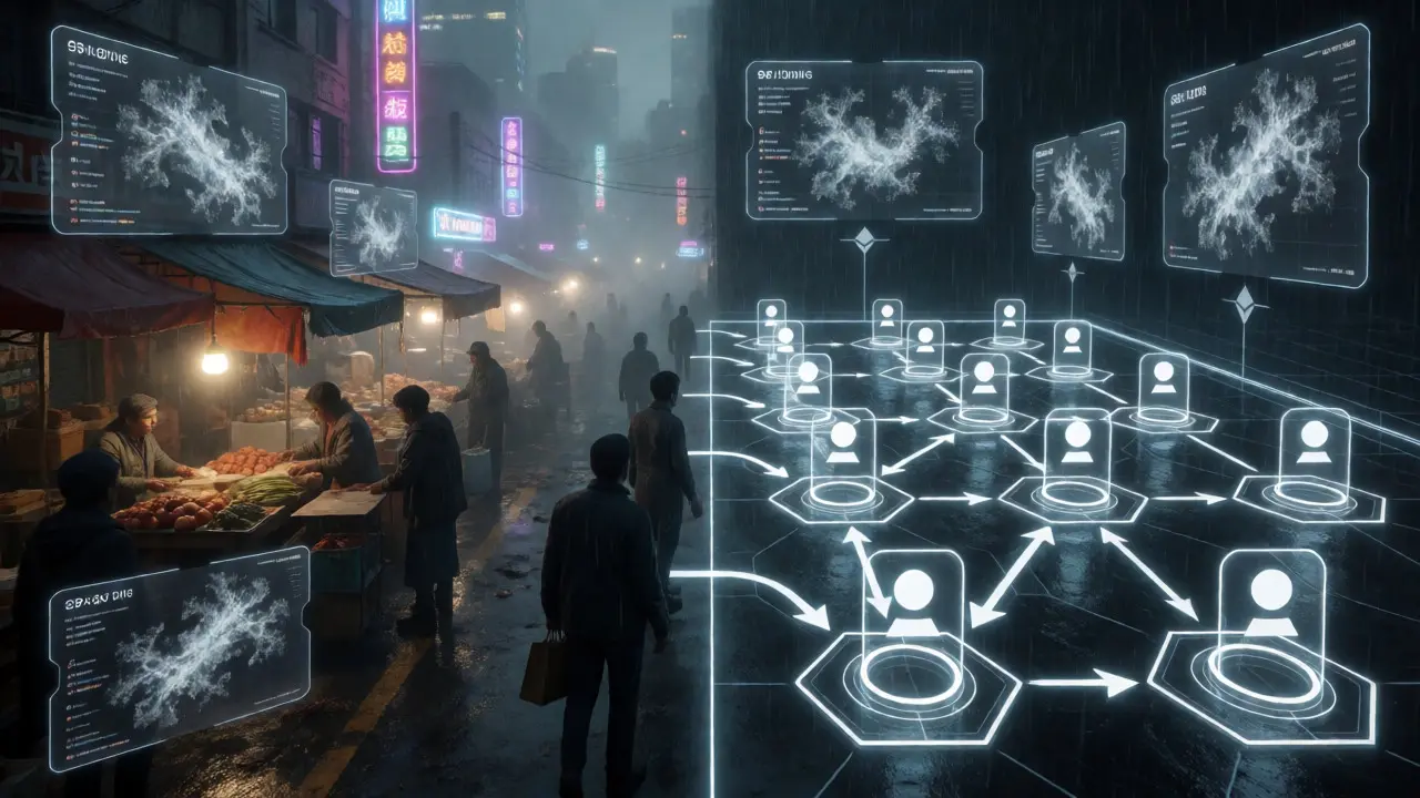 Visualizing smart contract bidding mechanics against a city backdrop